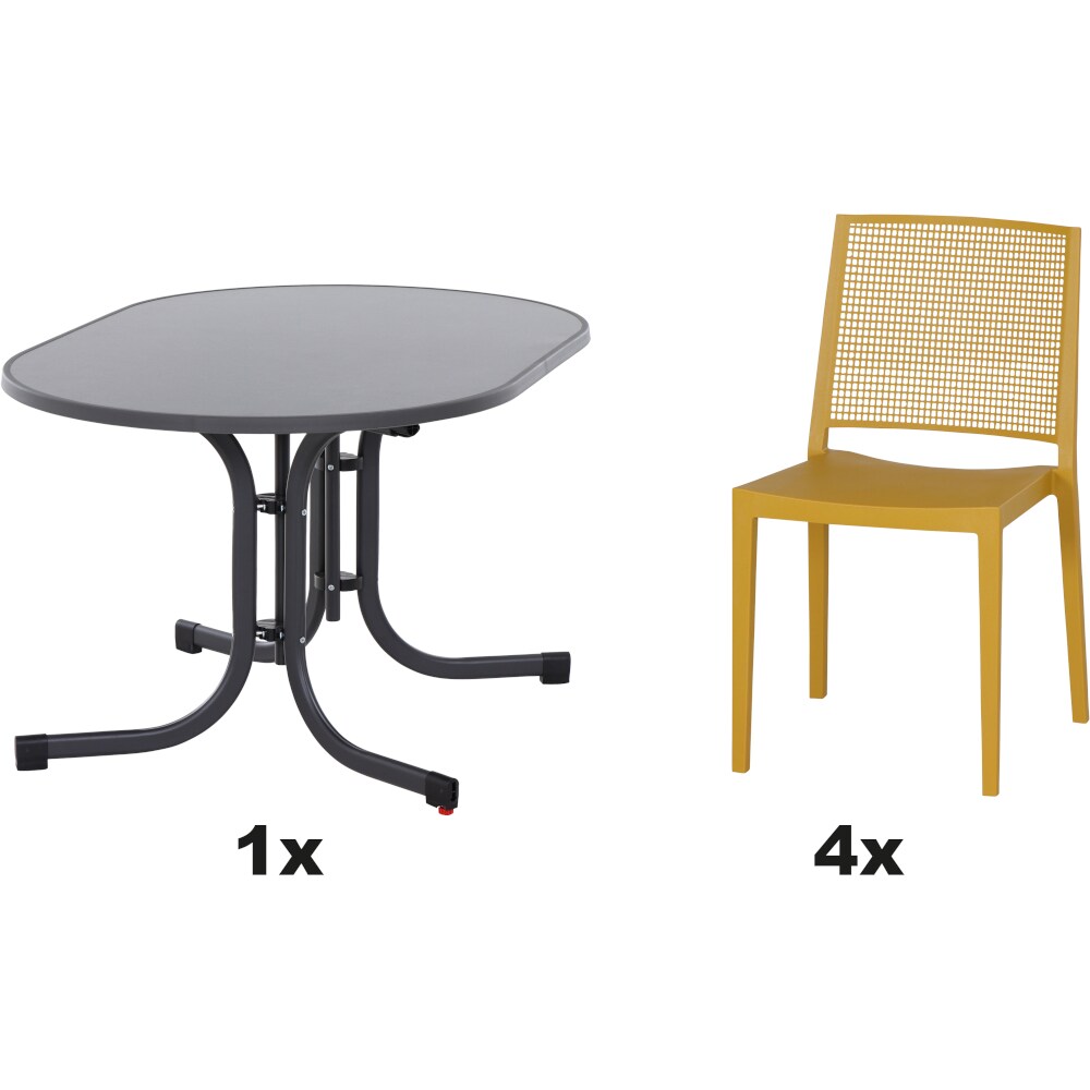 SIENA GARDEN Urban Lights Set 5teilig Square Stuhl gastrotauglich mustard mit Tisch Paco 140x90 Image