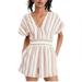 American Eagle Outfitters Pants & Jumpsuits | American Eagle Stripe Linen Blend Romper Women’s Size Medium Tall | Color: Cream | Size: M