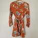 American Eagle Outfitters Dresses | American Eagle Long Sleeve Fit And Flare Dress Open Back Orange Floral Size Xs | Color: Blue/Orange | Size: Xs