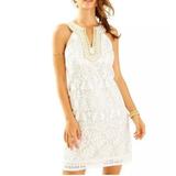 Lilly Pulitzer Dresses | Lilly Pulitzer Ivory Lace Gold Beaded Neckline Calera Lace Shift Dress Size 2 | Color: Gold/White | Size: 2