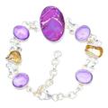 StarGems Natural Copper Turquoise&Citrine Rough And Amethyst Handmade 925 Sterling Silver Bracelet 6 3/4-8 1/4" F6822