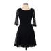 Lush Casual Dress - Party Scoop Neck 3/4 sleeves: Black Solid Dresses - Women's Size Large