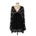 Free People Casual Dress - Mini Plunge Long sleeves: Black Dresses - Women's Size Small