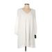 Lulus Casual Dress - A-Line V-Neck 3/4 sleeves: White Solid Dresses - New - Women's Size Large