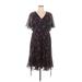 Calvin Klein Casual Dress - Mini V Neck Short sleeves: Black Print Dresses - Women's Size 16