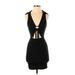 PrettyLittleThing Cocktail Dress - Bodycon V Neck Sleeveless: Black Solid Dresses - Women's Size 2