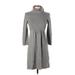 J.Crew Casual Dress - Sweater Dress High Neck 3/4 sleeves: Gray Solid Dresses - Women's Size Small