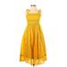 Point Sur Casual Dress - A-Line Square Sleeveless: Yellow Print Dresses - Women's Size 0