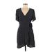 Sanctuary Casual Dress - Wrap Plunge Short sleeves: Black Polka Dots Dresses - Women's Size 6