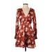 Blue Rain Cocktail Dress - Wrap: Burgundy Floral Motif Dresses - Women's Size X-Small