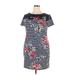 Karen Scott Sport Casual Dress: Blue Floral Motif Dresses - Women's Size X-Large Petite