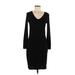 Express Cocktail Dress - Sheath V-Neck 3/4 sleeves: Black Solid Dresses - Women's Size Medium