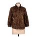 Lauren by Ralph Lauren Long Sleeve Button Down Shirt: Brown Leopard Print Tops - Women's Size Large