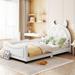 Twin Size Upholstered Bed with OX Horn Shaped Headboard, Low Platform Bed Frame with Rails, Teddy Fleece Daybed