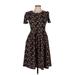 Lularoe Casual Dress - A-Line Crew Neck Short sleeves: Black Floral Dresses - Women's Size Medium