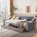 Twin Upholstered Daybed with Storage Armrests & 2 Drawers,USB Port & Side Pockets Design,Modern Velvet Fabric Storage Frame,Gray