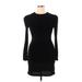 Whimsy Row Casual Dress - Bodycon Crew Neck Long sleeves: Black Solid Dresses - Women's Size X-Large