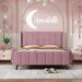 Full Velvet Upholstered Platform Bed Frame w/Headboard&Footboard,Pink