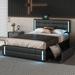 Queen Size Modern Upholstered Plattform Bed with LED Lights & USB Charger Storage Bed with 4 Drawers No Box Spring Needed