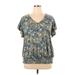 Sonoma Goods for Life Short Sleeve Top Blue Floral V-Neck Tops - Women's Size 1X Plus