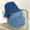 Embroidered Heart Cotton Summer Jeans Bucket Hat Cap For Women Spring Fisherman Hat Outdoor Travel