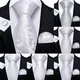 DiBanGu Mens Necktie White Solid Paisley Design Silk Wedding Tie For Men Tie Hanky Cufflink Tie Set