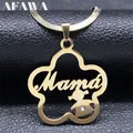 MAMA Letter Girl Flower Necklace for Women Stainless Steel Crystal Gold Color Family Love Necklace