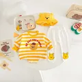 2024 Baby Clothes 100% Cotton Newborn Yellow Striped Bear Baby Clothes for Boys Girls Bodysuit for