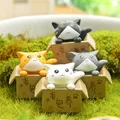 4Pcs Cartoon Poor Box Cat Kitty Kitten Model Mini Statue Car Figurine Crafts Garden Figurine