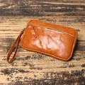 Vegetable Tanned Leather Zipper Purse Cowhide Zero Wallet Large Capacity Card Bag Leather Storage