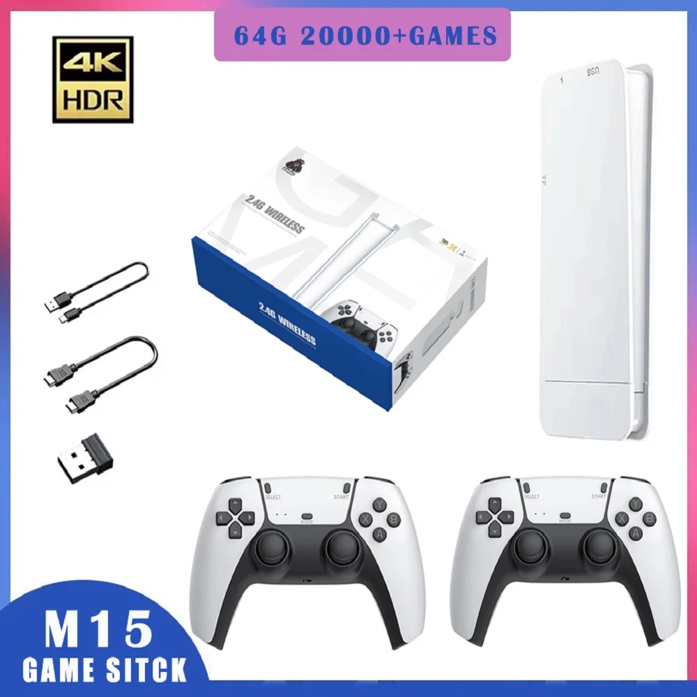 M15 jeu vidéo bâton 4K 64G 20000 + jeux rétro Console de jeu vidéo portable manettes sans fil HD jeu Console 20 + simulateurs