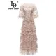 LD LINDA DELLA 2023 Summer Runway Designer Vintage Dress Women's Round Neck High Waist Embroidery