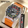 SANDA-Montre à quartz étanche pour homme compte à rebours chronomètre lumière LED