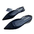 Sandales à bout pointu en daim noir grande taille pour femmes talon plat Slingback Mules à