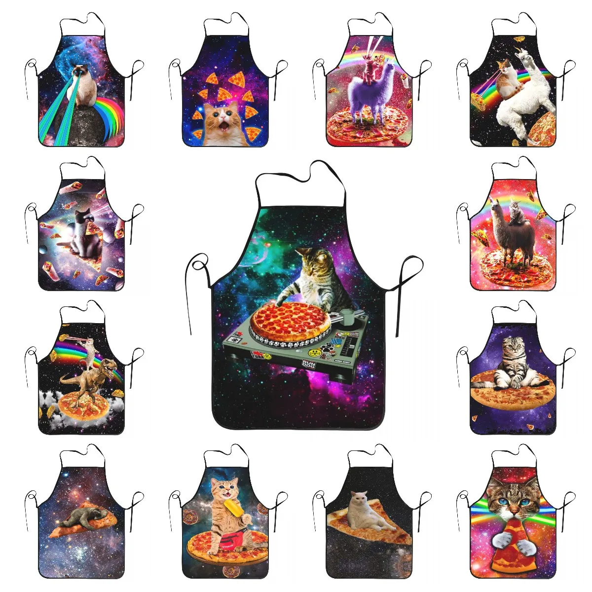 Space Dj chat Pizza tablier femmes hommes unisexe bavoir Cuisine Cuisine Tablier Cuisine Chef cuisson