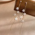 Boucles d'oreilles Drpo à pampilles de fleurs pour femmes feuille de cristal clair biscuits long