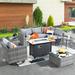 Latitude Run® Outdoor Rattan Sofa 8-piece Set w/ Stove Table in Gray | 0.2325 H x 82.7 W x 29.52 D in | Wayfair 64DF4E00143749F48F7CD5954B8EFA94
