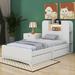 Red Barrel Studio® Cadderleigh Twin Size Platform Bed Frame w/ Two Drawers & Light Strip Design In Headboard in White | Wayfair