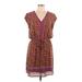 DR2 Casual Dress - Mini V-Neck Short sleeves: Brown Dresses - Women's Size Large