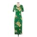 Gilli Casual Dress - Midi Scoop Neck Short sleeves: Green Print Dresses - Women's Size 2X-Small Petite
