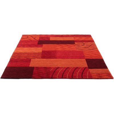 Wollteppich THEKO "Royal Domas 4028", rot, B:70cm H:14mm L:140cm, Schurwolle, Teppiche, Kurzflor, reine Wolle, handgetuftet, modernes Patchwork Design Image