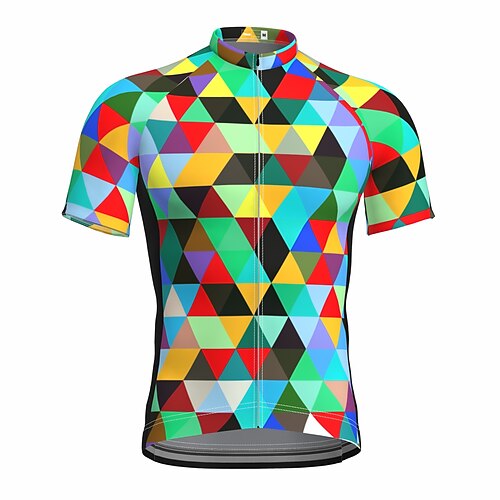 Herren Radtrikot Regenbogen Kariert Gemustert Kurzarm Fahhrad Trikot Oberteil mit 3 Gesäßtaschen Mountainbike MTB Straßenradsport Schnelltrocknend Frontreißverschluss Rückentasche Schweißableitend Image