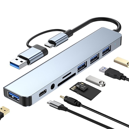 USB 3.0 USB C Naben 8 Häfen 8-in-1 7-IN-1 4-in-1 High-Speed USB-Hub mit USB 3.0 USB 3.0USB C SD Karten Stromversorgung Für Laptop PC Tablet PC Image
