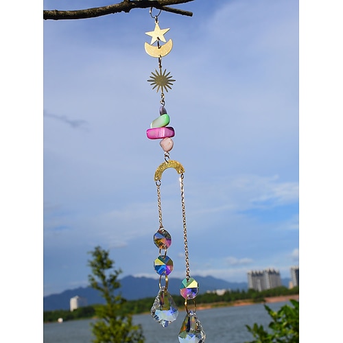natürlicher amethyst stern mond zubehör glänzende windspiele k9 kristall kreative hause anhänger Image