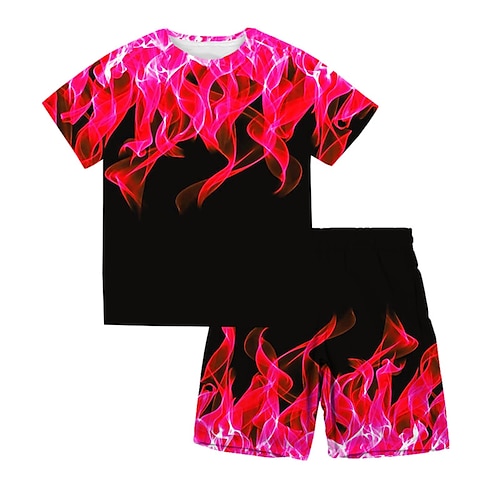 Jungen 3D Graphic T-Shirt Shorts Kleidungsset Kurzarm Sommer Frühling Sport Modisch Cool kinderkleidung 3-13 Jahre Outdoor Urlaub Strasse Regular Fit Image