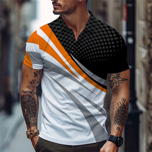 Herren Geometrisch Poloshirts Golfshirt Kurzarm Polo-Shirts Hemden mit Kragen Business-Casual Urlaubskleidung Formelle Kleidung Festivalkleidung Knöpfe 3D-Druck Sommer Rote Blau Orange Image