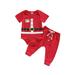 jaweiw Infant Girls Boys Santa Claus Costume Outfits Set Short Sleeve Romper + Pants Envelope Collar Elastic Waist Drawstring Holiday Clothing Size 0 6 9 12 18 M