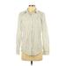 Nine West Long Sleeve Button Down Shirt: Ivory Stripes Tops - Women's Size Small