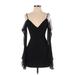 BCBGMAXAZRIA Casual Dress - Party V-Neck Long sleeves: Black Solid Dresses - Women's Size 0