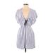 Rails Casual Dress - Mini Plunge Short sleeves: Blue Stripes Dresses - Women's Size X-Small